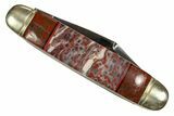 Pocket Knife With Fossil Dinosaur Bone & Agate Inlays #327589-3